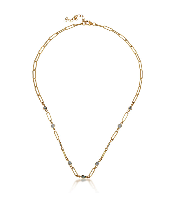 Silver Polki Diamond Station Paperclip Chain Necklace