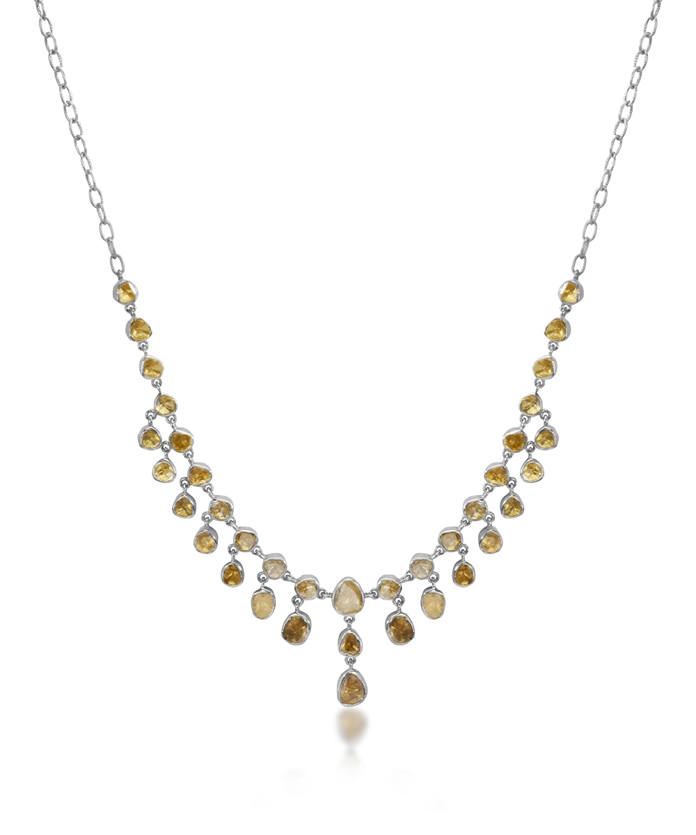Silver Polki Diamond Cascade Drop Statement Necklace