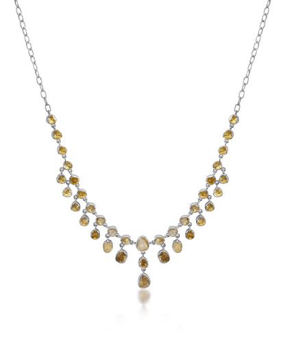 Silver Polki Diamond Cascade Drop Statement Necklace