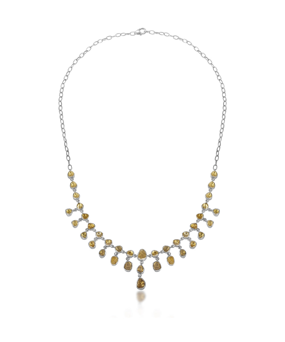 Silver Polki Diamond Cascade Drop Statement Necklace