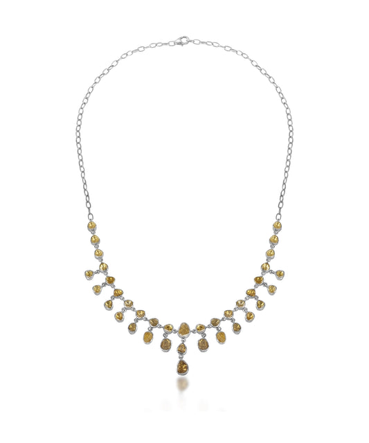 Silver Polki Diamond Cascade Drop Statement Necklace