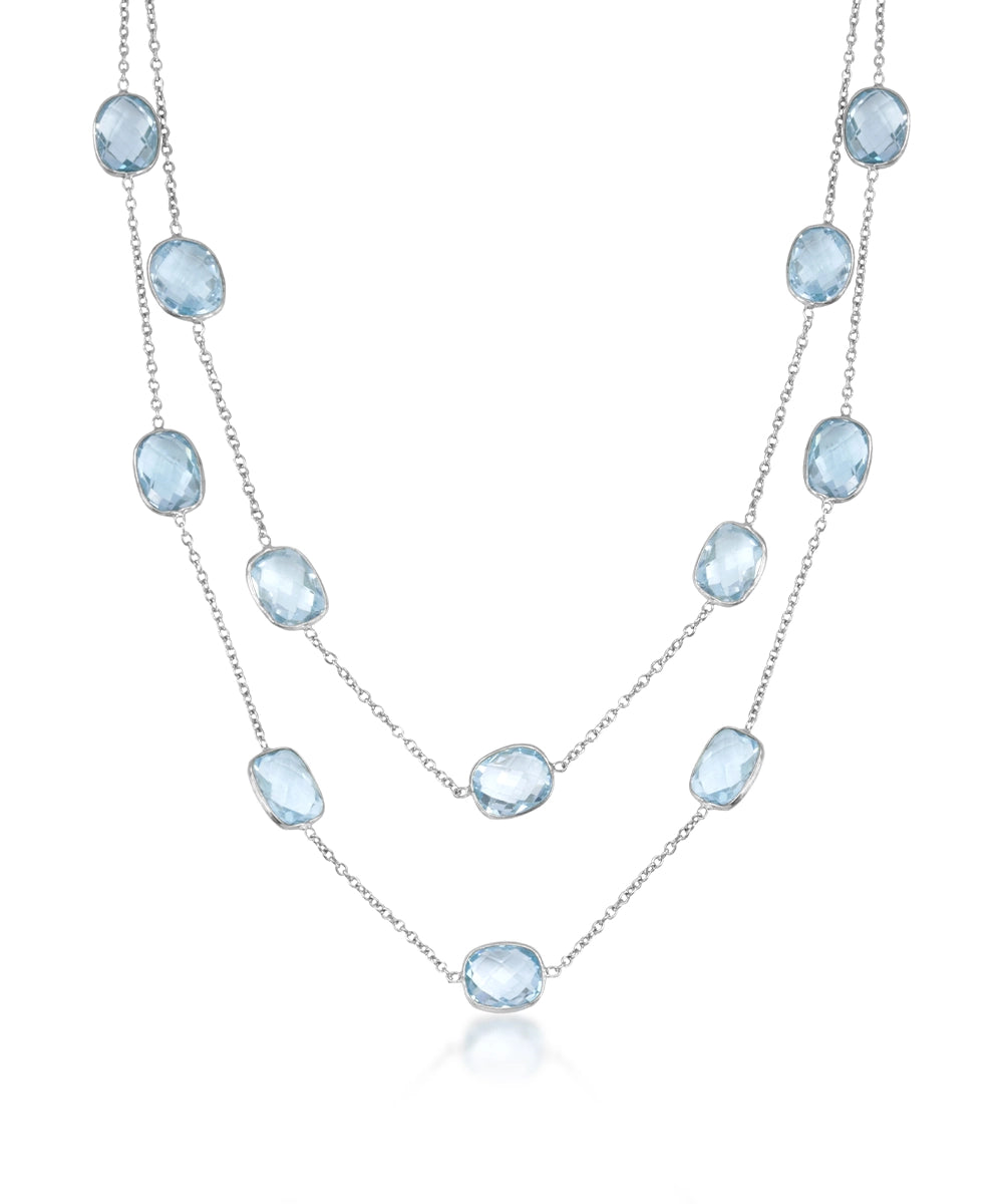 Silver Blue Topaz Oval Station Necklace