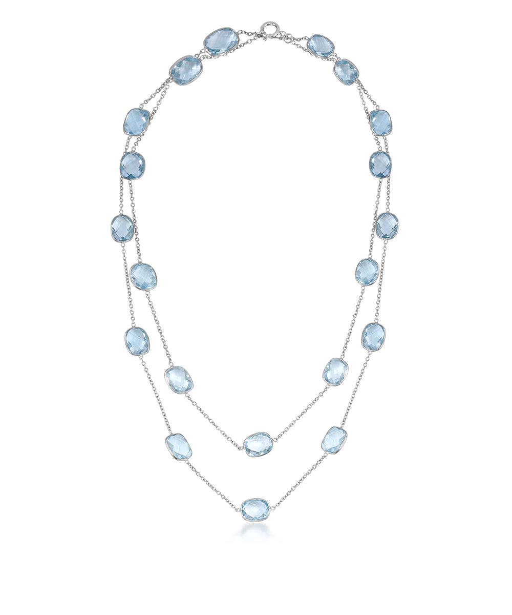 Silver Blue Topaz Oval Station Necklace