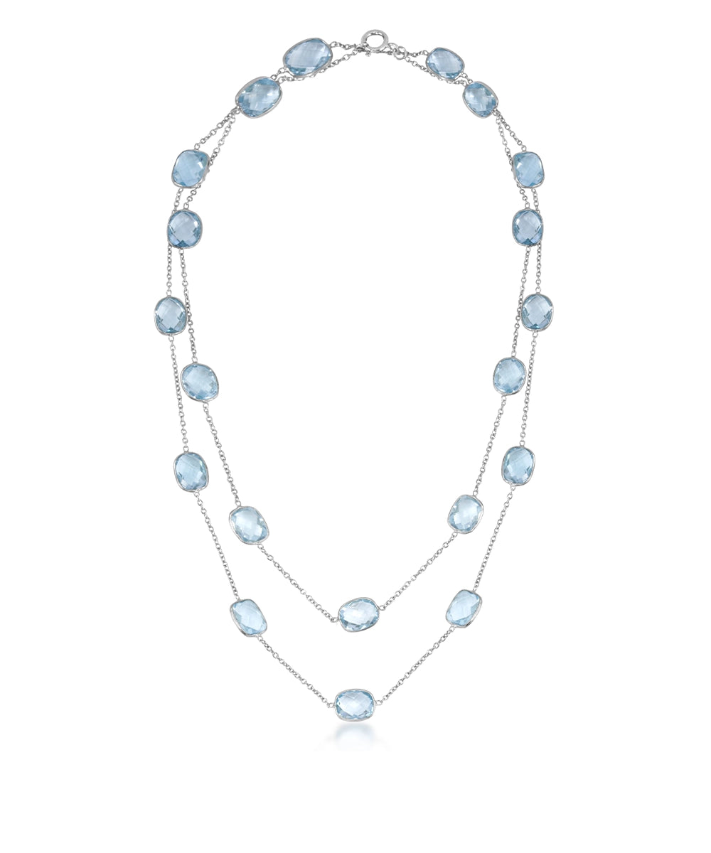 Silver Blue Topaz Oval Station Necklace