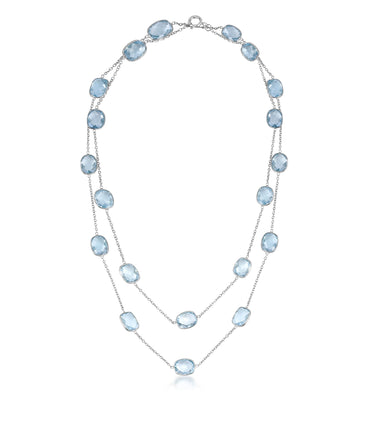 Silver Blue Topaz Oval Station Necklace