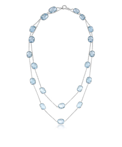 Silver Blue Topaz Oval Station Necklace