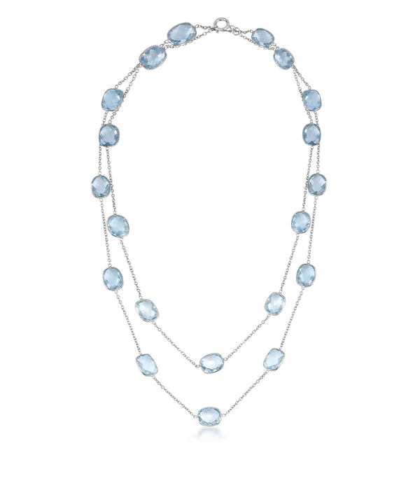Silver Blue Topaz Oval Station Necklace