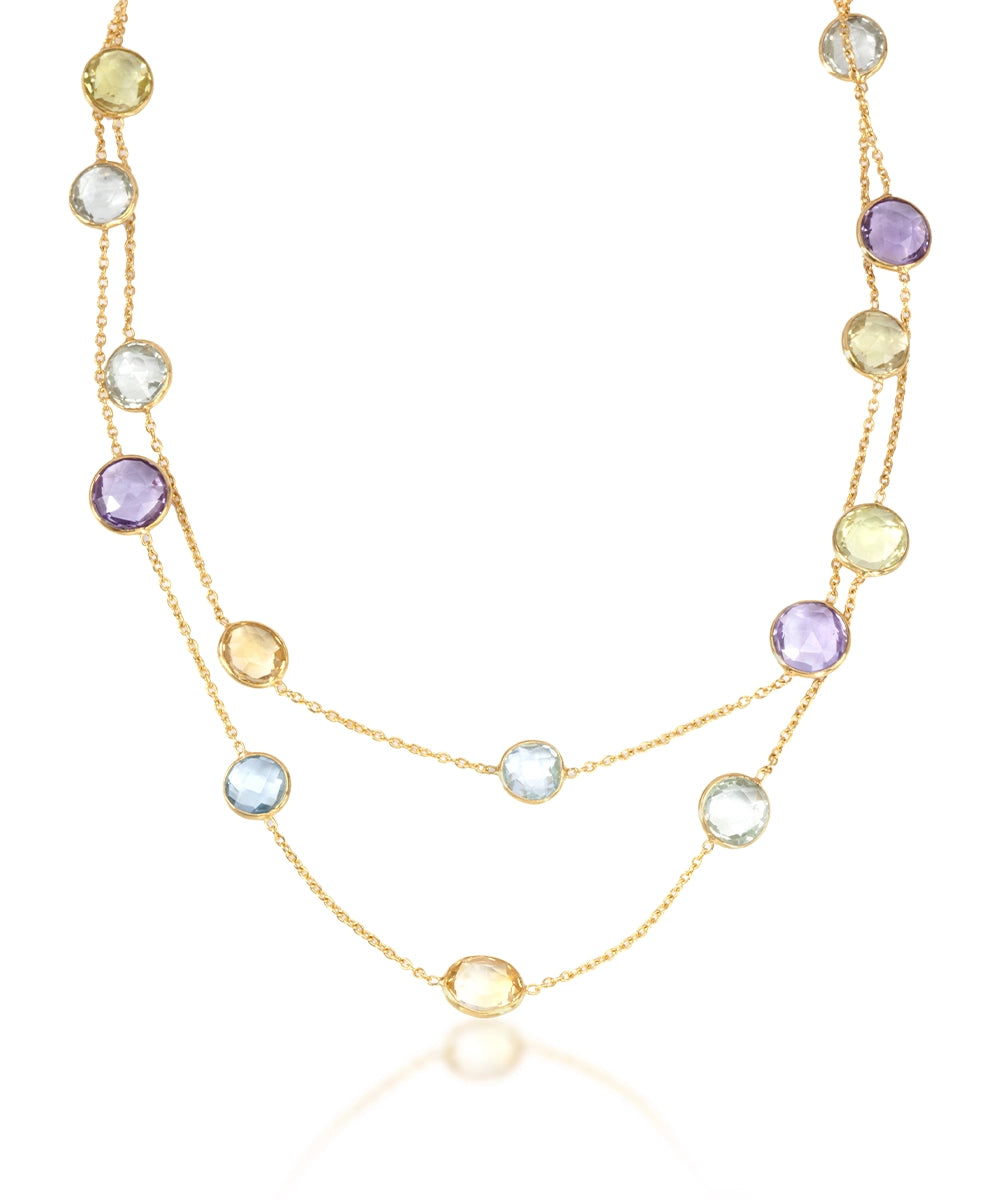 Silver Multicolor Gemstone Station Necklace