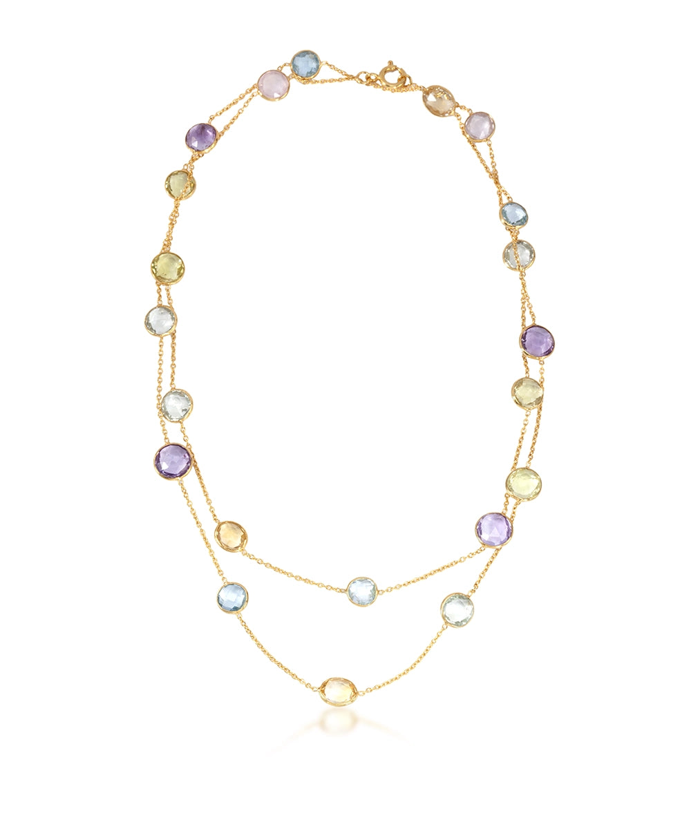 Silver Multicolor Gemstone Station Necklace