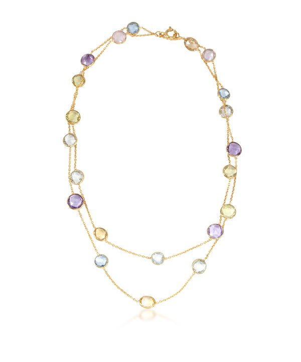 Silver Multicolor Gemstone Station Necklace