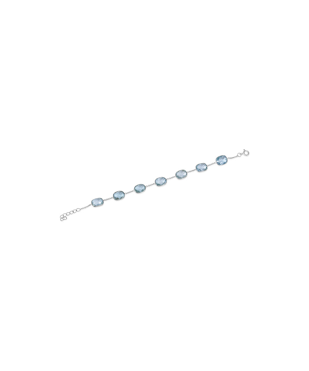 Silver Blue Topaz Station Chain Bracelet