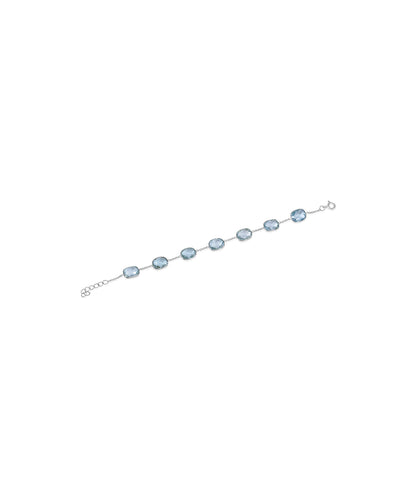 Silver Blue Topaz Station Chain Bracelet