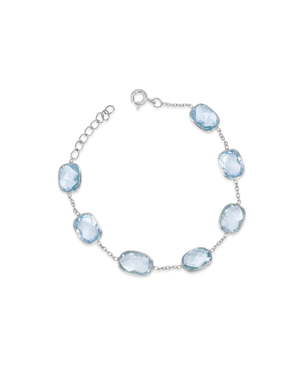 Silver Blue Topaz Station Chain Bracelet