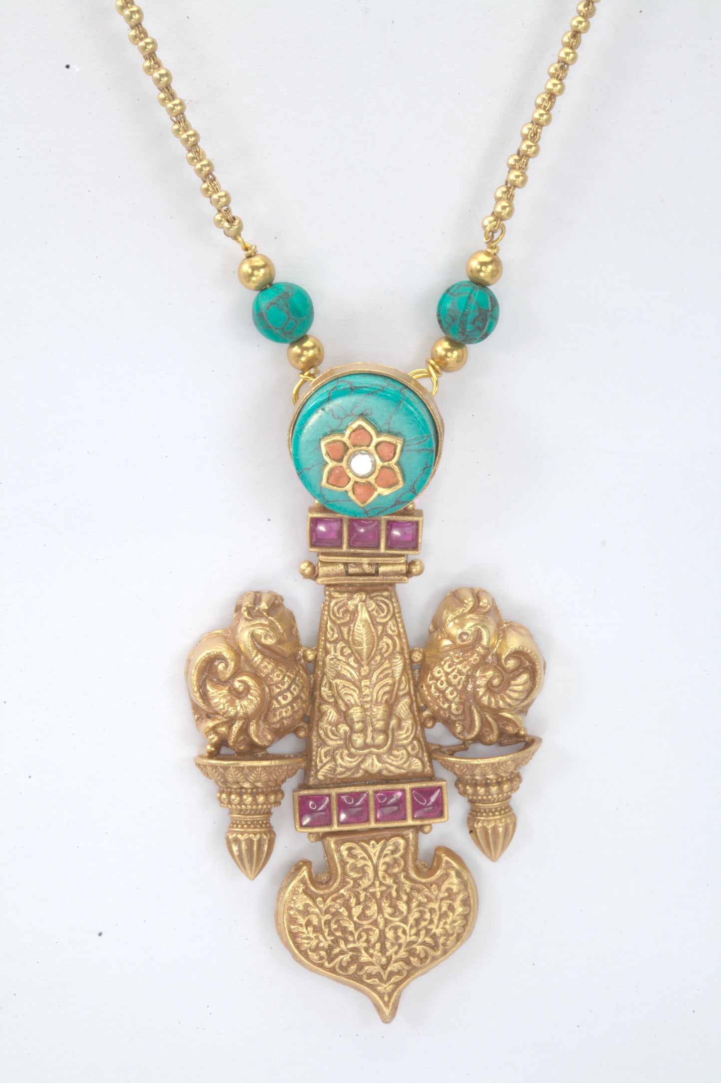 Silver Turquoise Long Pendant Necklace