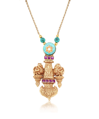 Silver Turquoise Long Pendant Necklace