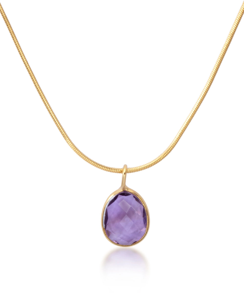 Silver Gold Plated  Amethyst Drop Pendant With Link Chain