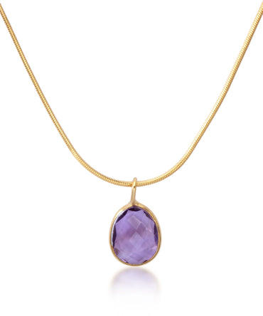 Silver Gold Plated  Amethyst Drop Pendant With Link Chain