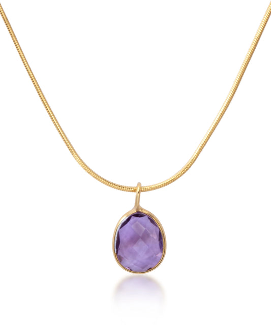 Silver Gold Plated  Amethyst Drop Pendant With Link Chain