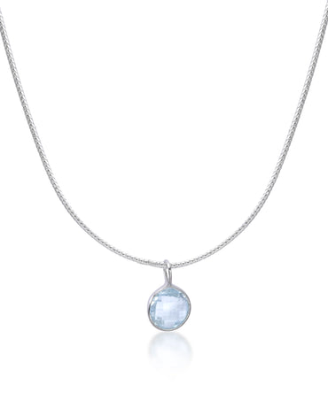 Silver Blue Topaz Drop Necklace on Snake Chain