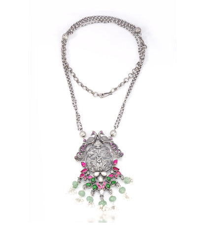 Silver Tribal Peacock Pendant Necklace