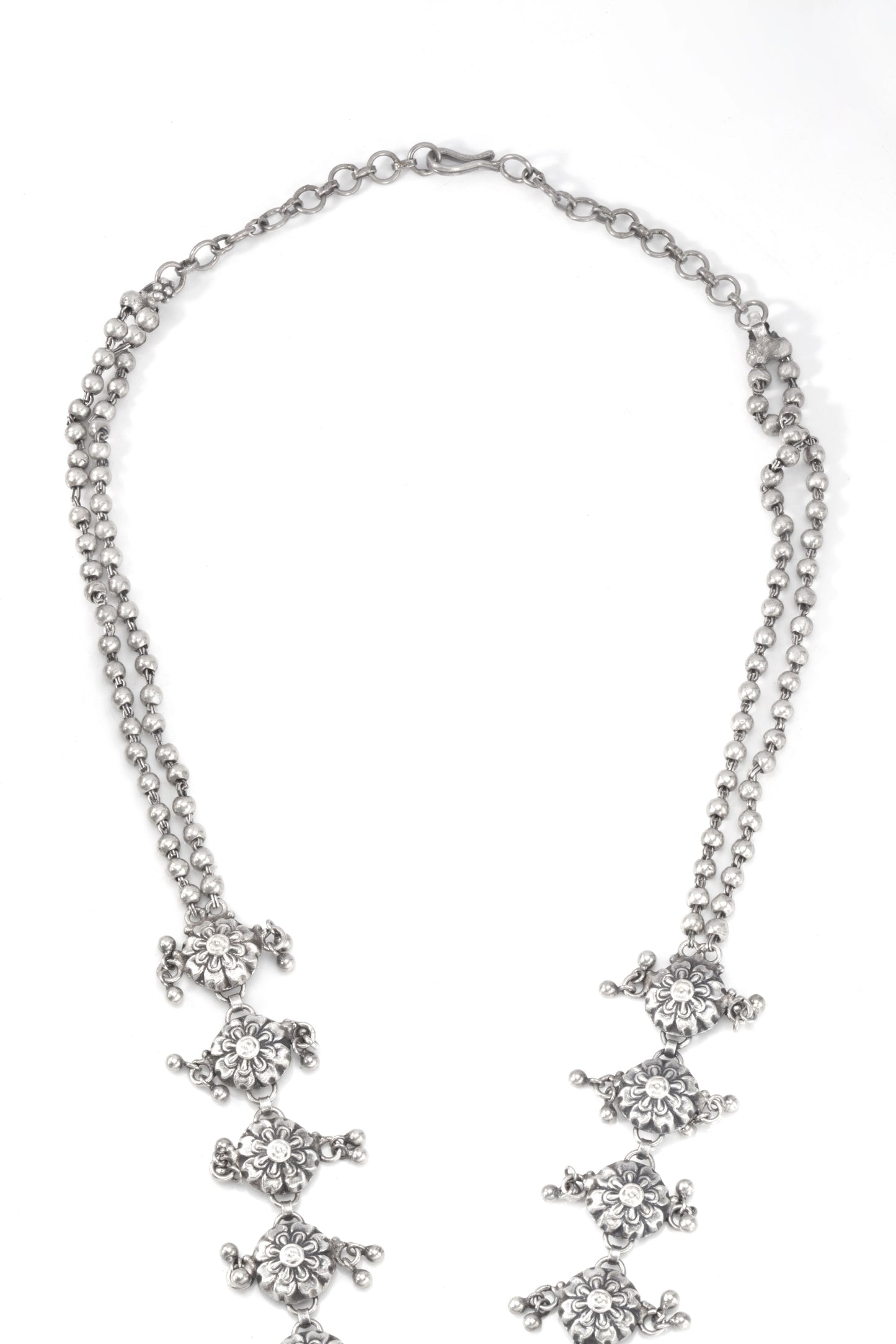 Silver Crescent Moon And Temple Design Necklace