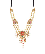 Silver Double Layered Pink/Coral Rajwadi Style Necklace