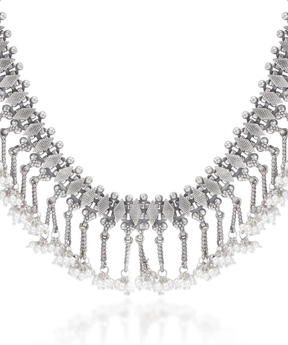 Silver Choker with Cluster Pearl Dangles