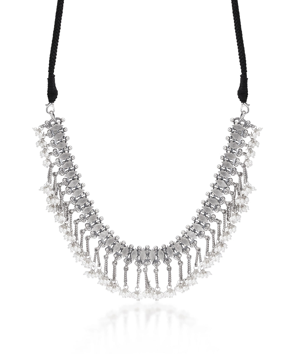 Silver Choker with Cluster Pearl Dangles