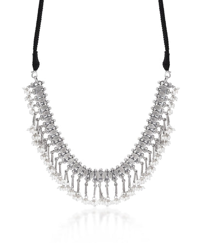 Silver Choker with Cluster Pearl Dangles