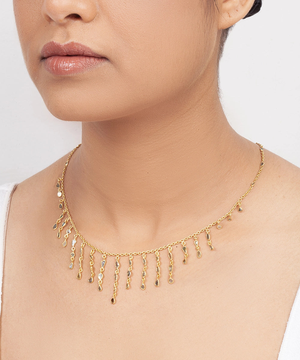 Silver Polki Diamond Cascade Dangle Necklace