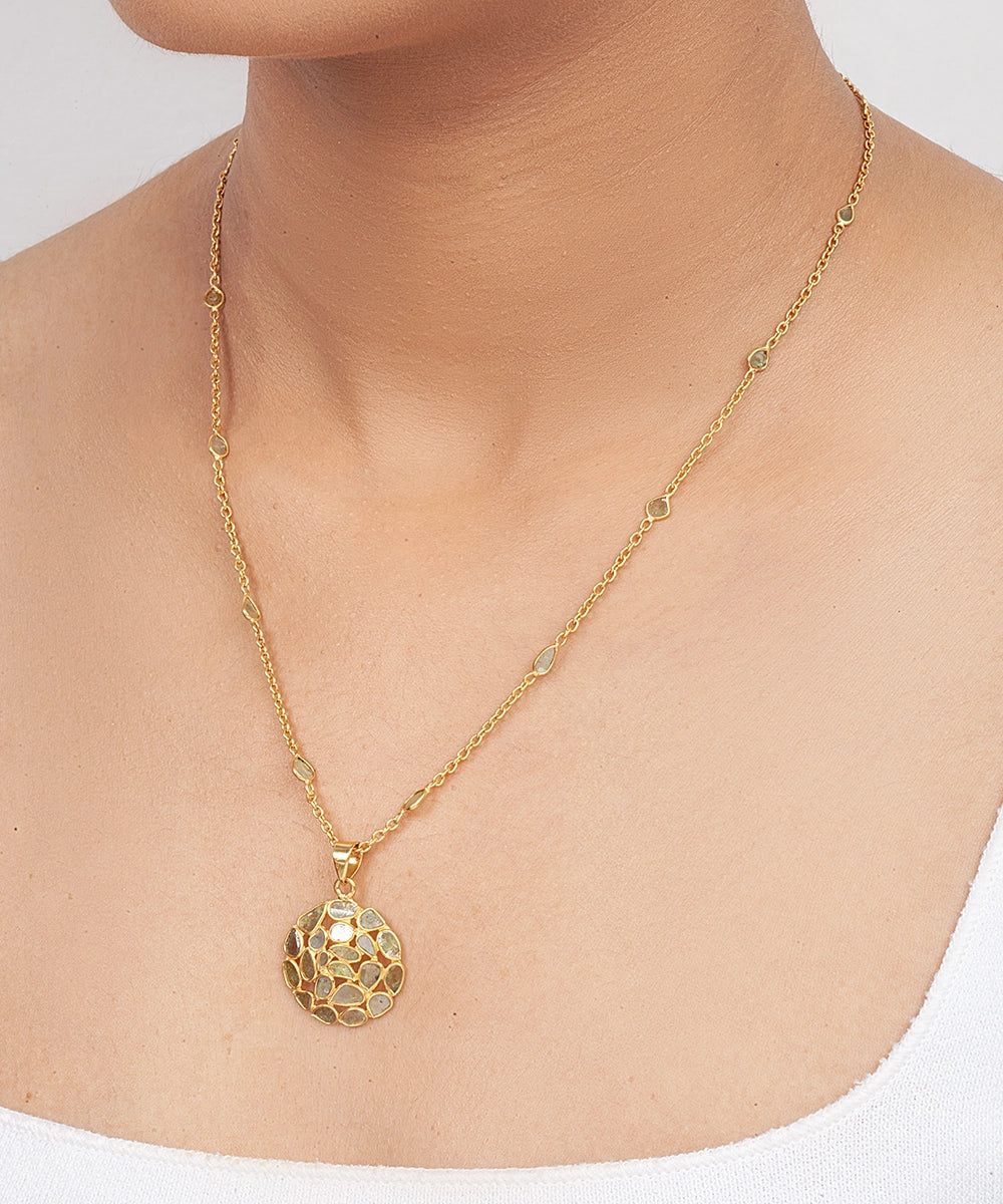 Silver Polki Diamond Cluster Pendant Necklace