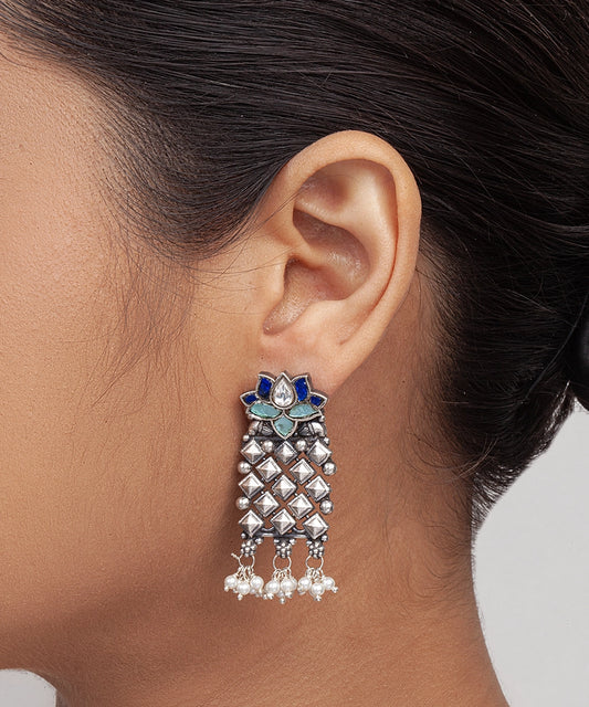 Silver Oxidized Tribal Style  Danglers