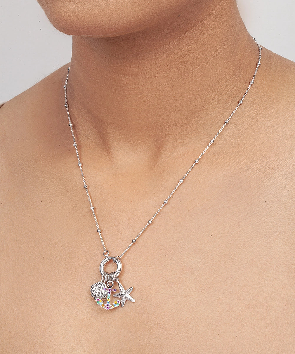 Silver Seaside Charm Cluster Necklace