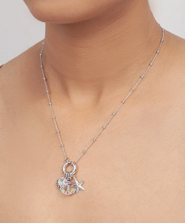 Silver Seaside Charm Cluster Necklace