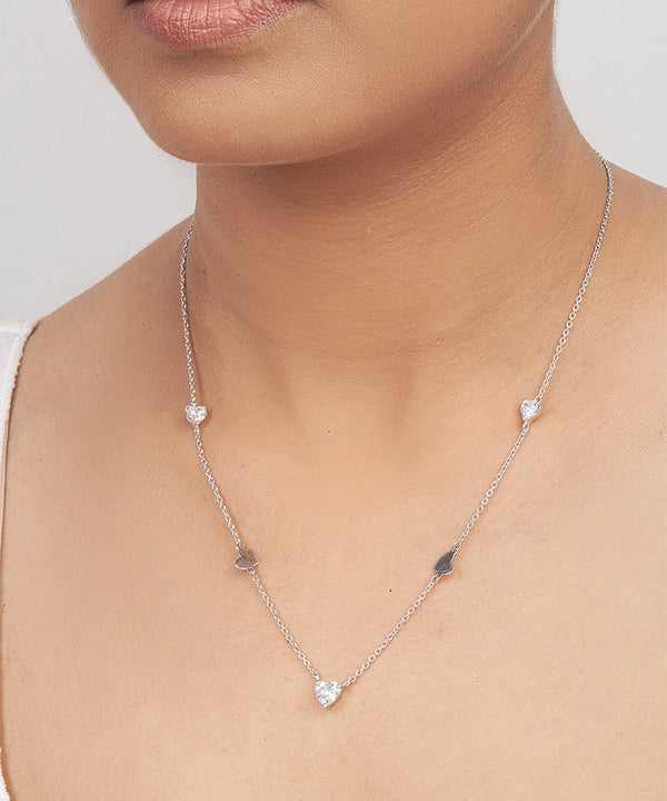Silver Necklace with Multiple Heart Accents
