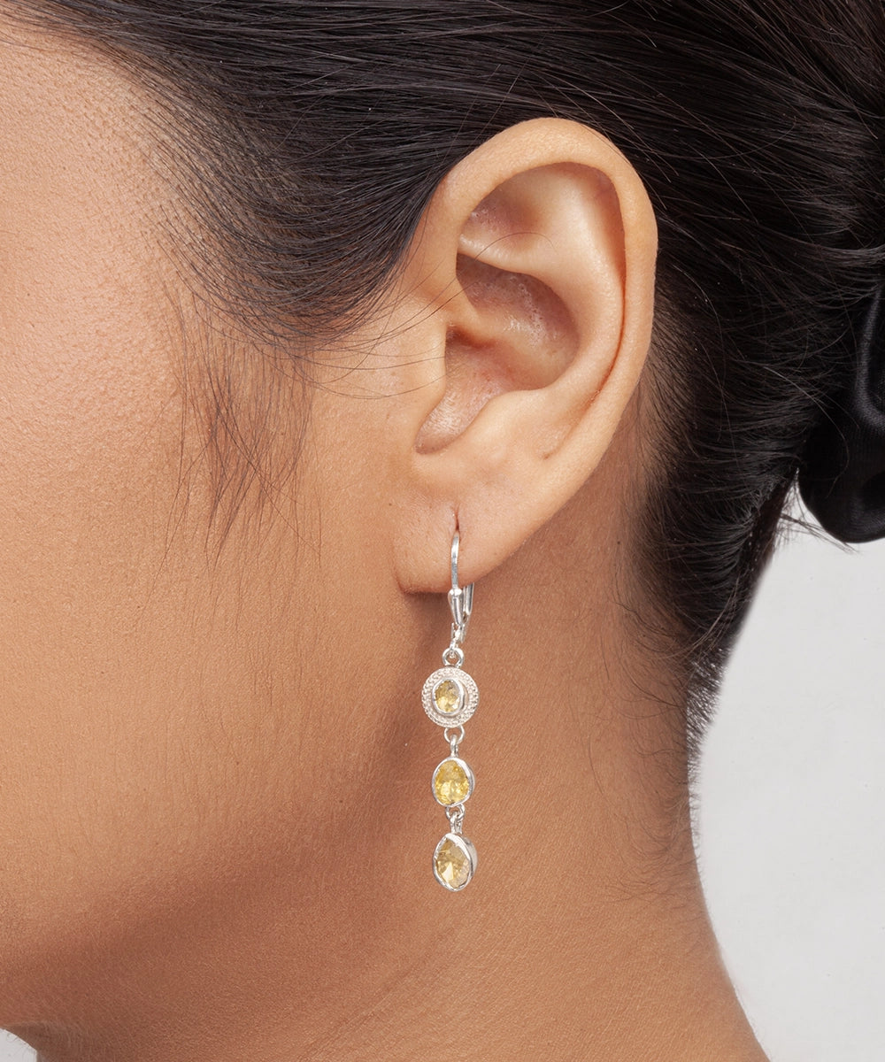 Silver and Yellow Polki Diamond Drop Earrings