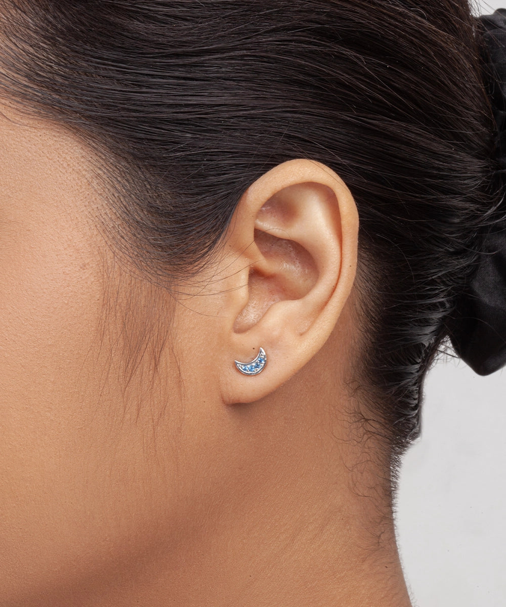 Silver Crescent Moon Studs