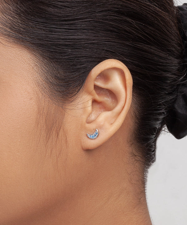 Silver Crescent Moon Studs