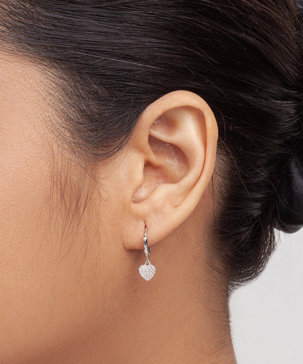 Silver Sparkling Heart Hoop Earrings