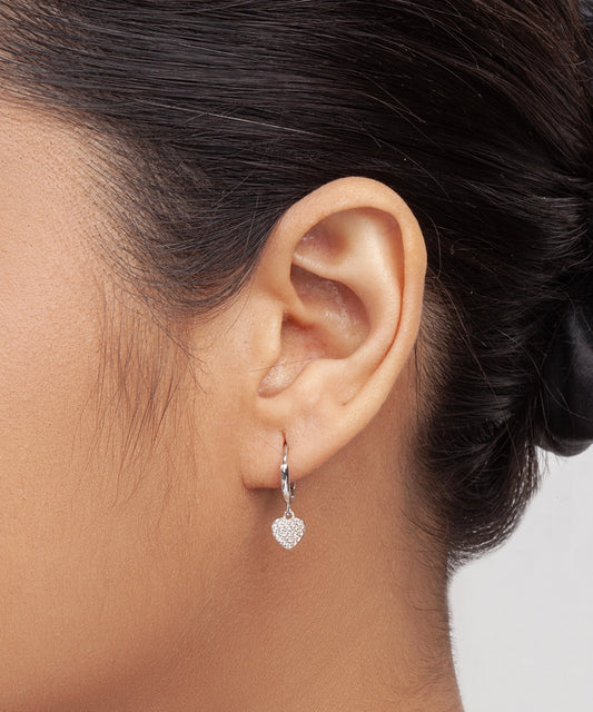 Silver Sparkling Heart Hoop Earrings