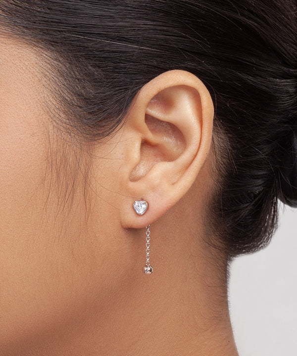 Silver Heart Chain and Ball Dangle Earrings