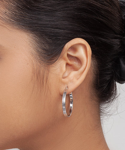 Silver Contemporary Textured Flat Hoops