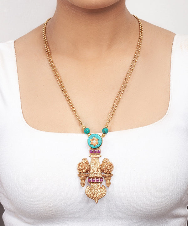 Silver Turquoise Long Pendant Necklace