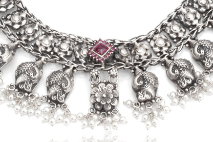 The Heritage Elephant: Oxidized Silver Tribal Hasli Necklace