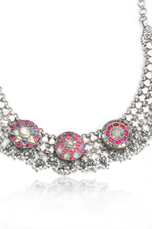 The Mosaic Muse: Iridescent Abalone & Oxidized Silver Collar