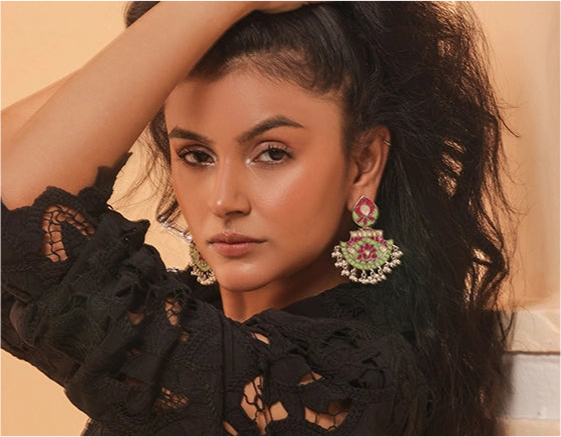 Silver Pink And Mint Fan Shaped Earrings