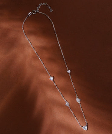 Silver Necklace with Multiple Heart Accents