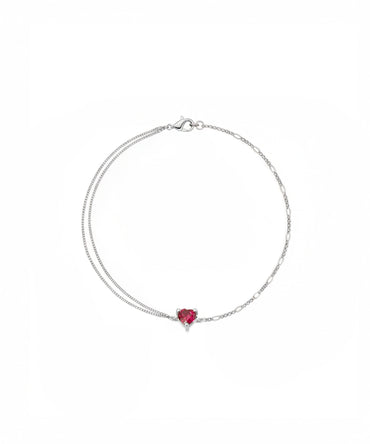 Silver Red Heart Double-Chain Bracelet