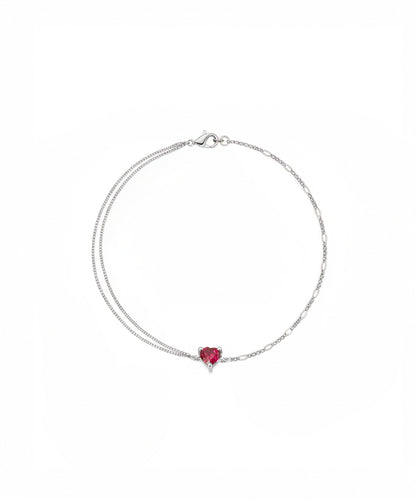 Silver Red Heart Double-Chain Bracelet