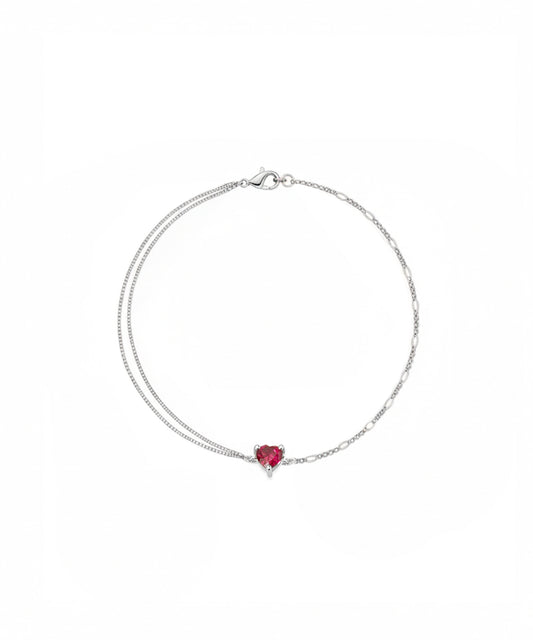 Silver Red Heart Double-Chain Bracelet